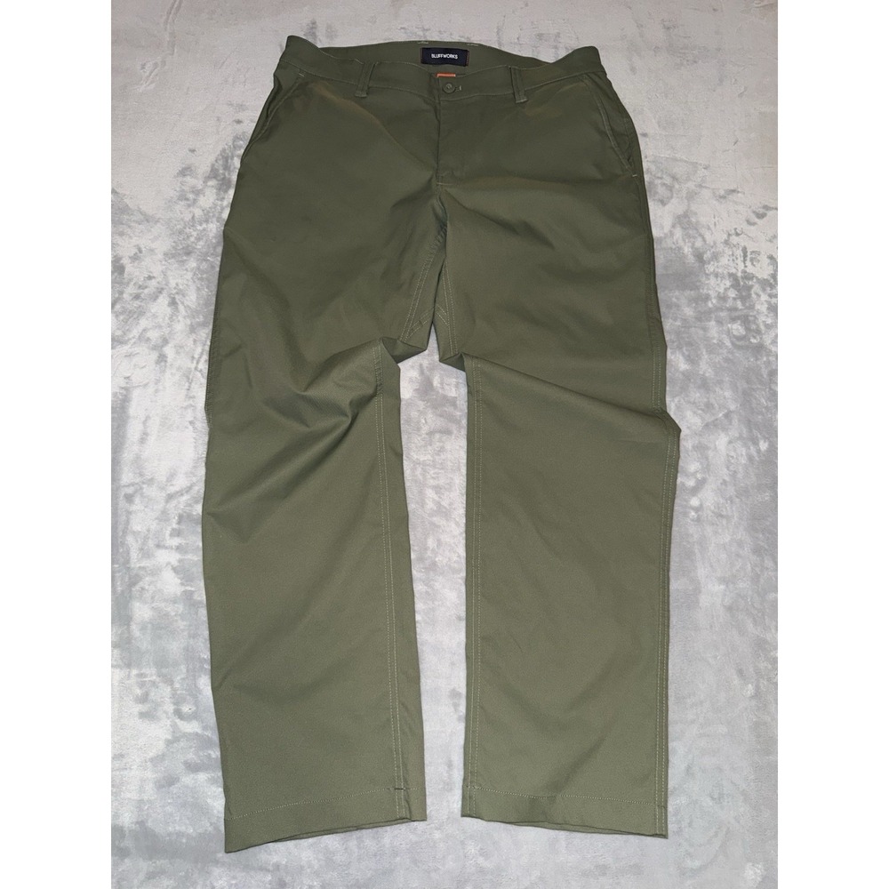 Bluffworks Pants Mens 35x30 Green Chino Ascender Regular Fit Performance Zip Poc